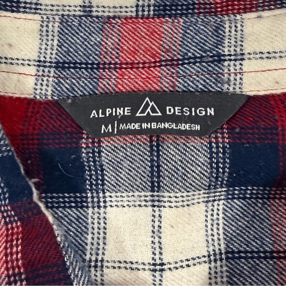 Plaid Flannel Alpine Design Red White Blue Button Up Shirt Size M - Picture 8 of 10